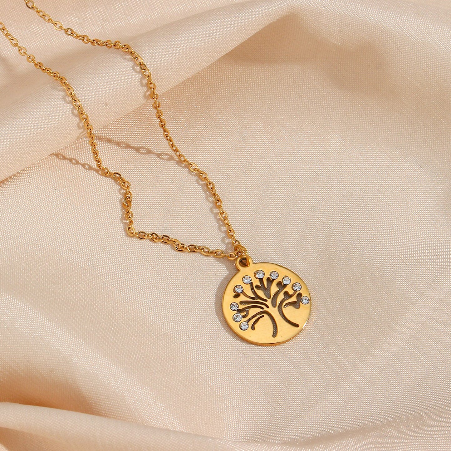 Hollow Out Tree Of Life Coin Pendant Necklace