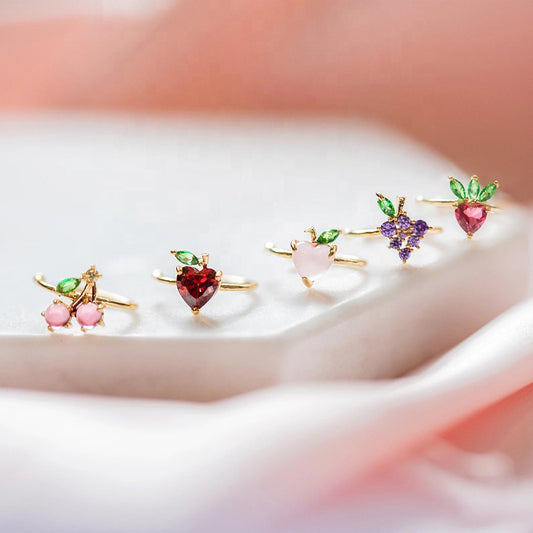 Multicolor Cubic Zircon Cuff Huggie Earrings,  Adjustable Earring, Cute Fruit Lady Earrings