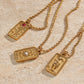 18K Gold Square Zircon Sun Star Tarot Card Pendant Necklace Lovers Engraved