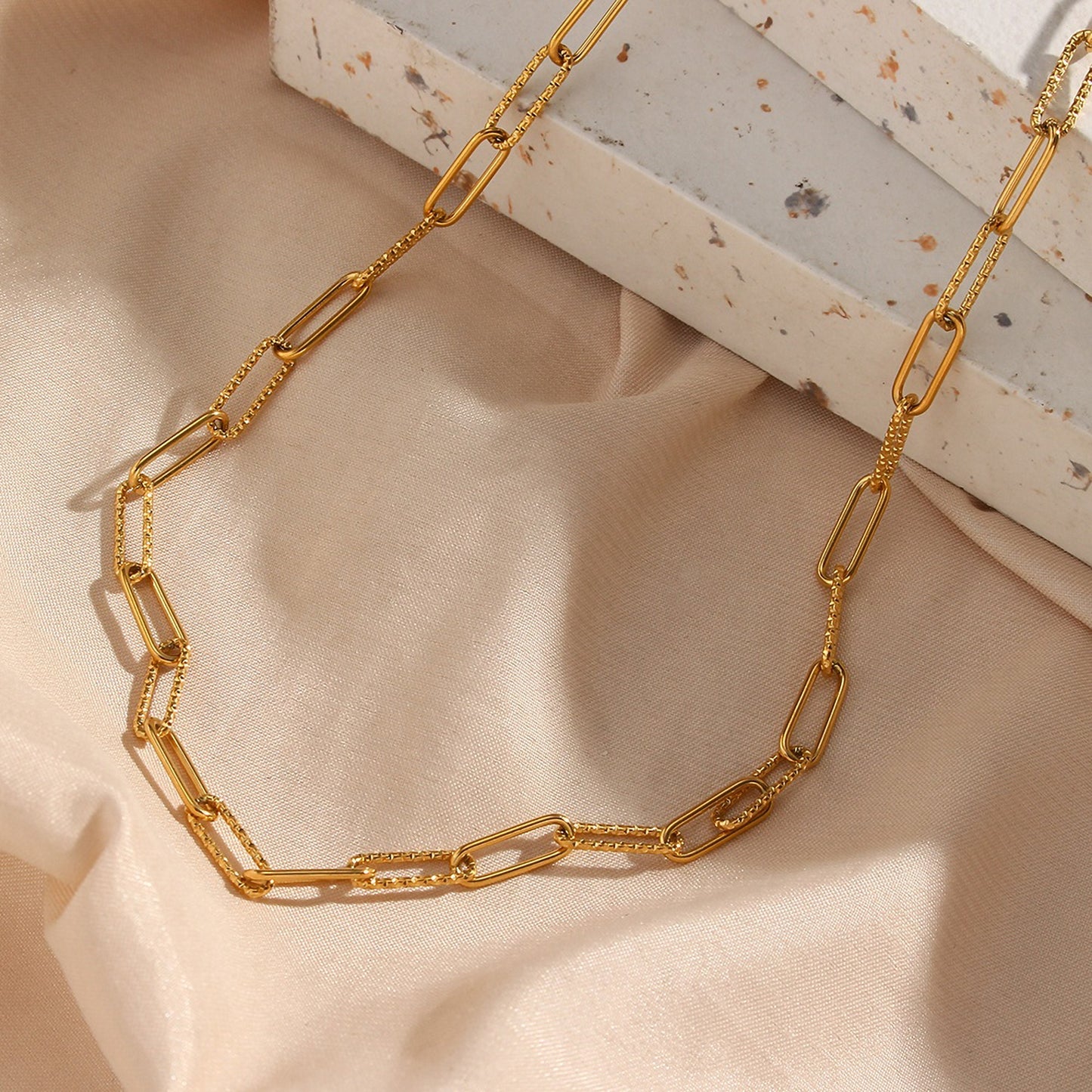 18K Gold Plated Super Thin Twisted Texture Stainless Steel Chain Necklace,  Jewelry Necklace For Women