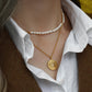 18K Gold Plated Vintage Leaf Texture Heart Pendant Necklace Coin Star Zircon Necklace Gold Plated Jewelry