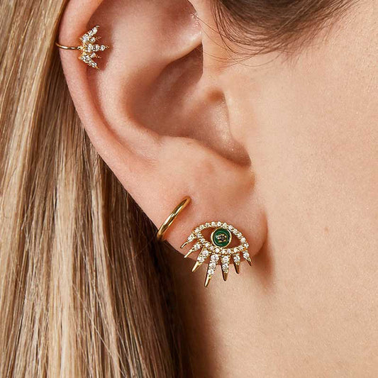 Gold Rhinestone Filed Evil Eye Earrings For Women