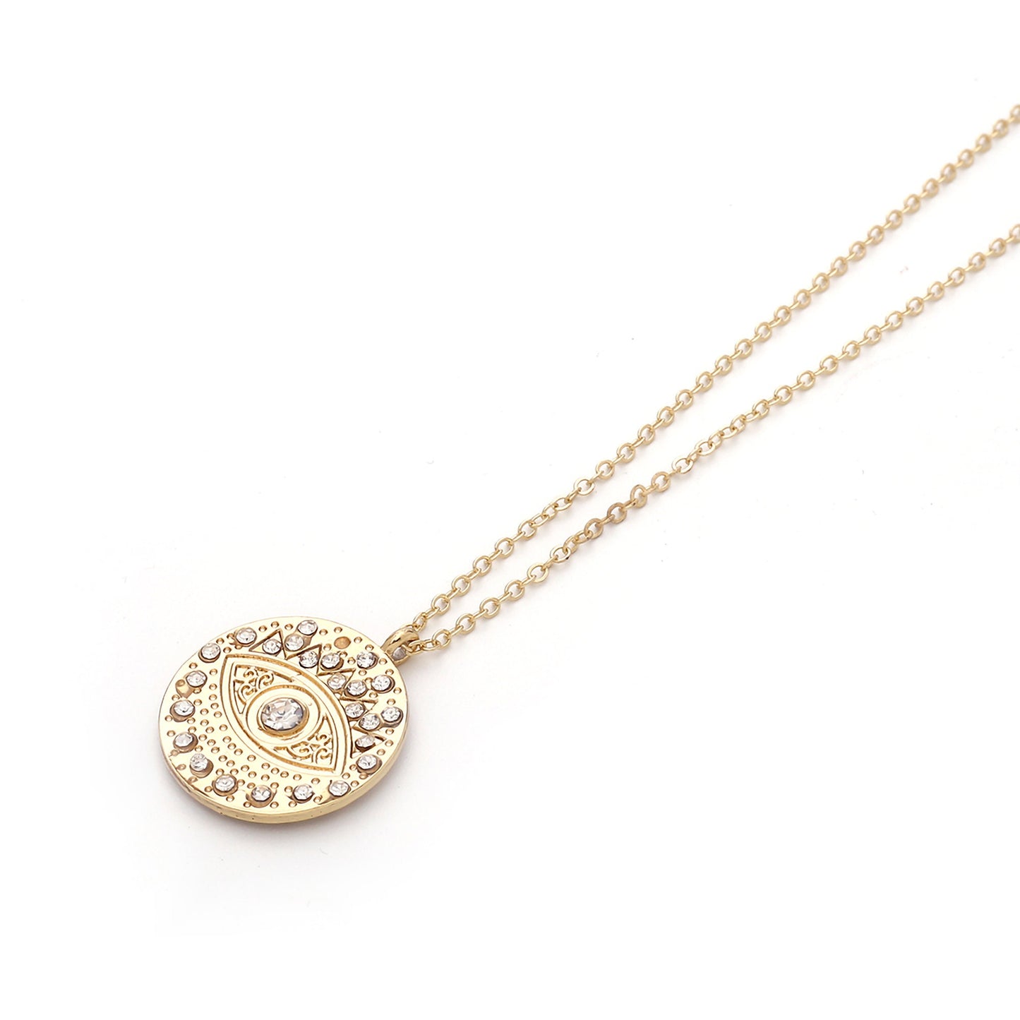 Gold Chain Crystal Eye Coin Pendant Necklace