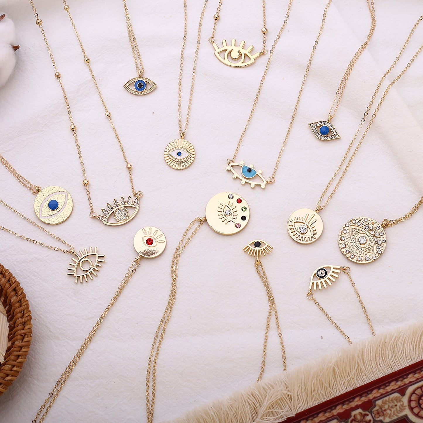Gold Chain Crystal Eye Coin Pendant Necklace
