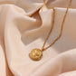18K Gold Plated Double Side Zircon Moon Star Necklace, Designer Necklace Coin Pendant Necklace