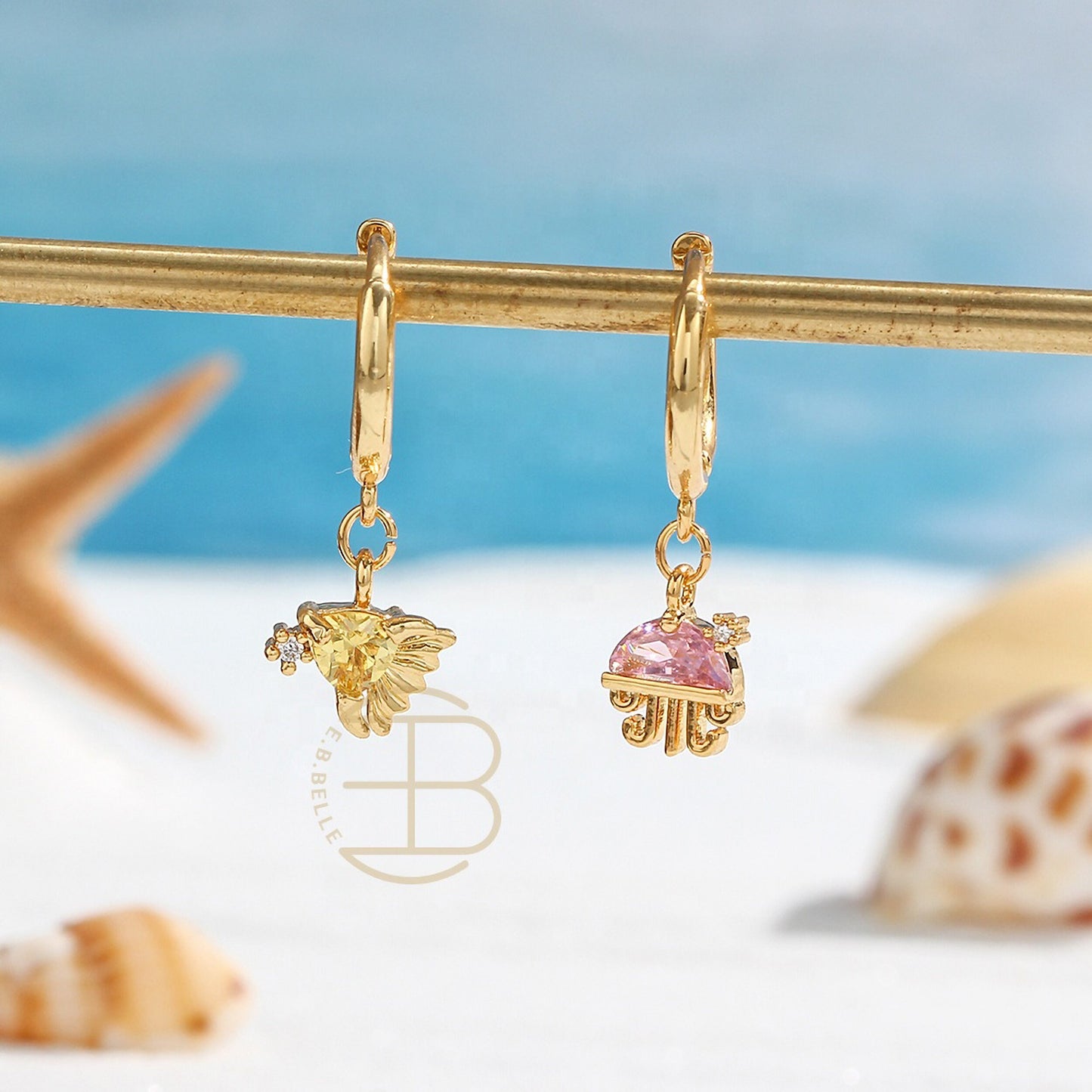 Gold Plated Crystals Earrings,18K Gold Plated drop fruit earrings,Fashion Cute Animal Drop Earrings, Designer Crystal Small Hoop Earrings