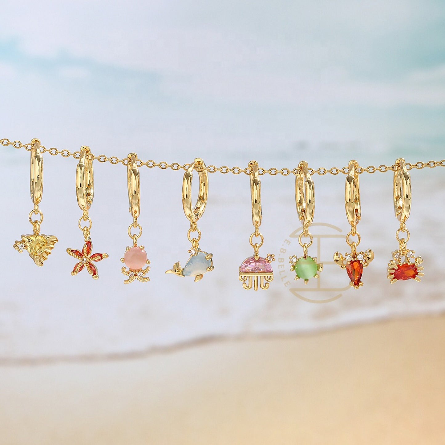 Gold Plated Crystals Earrings,18K Gold Plated drop fruit earrings,Fashion Cute Animal Drop Earrings, Designer Crystal Small Hoop Earrings