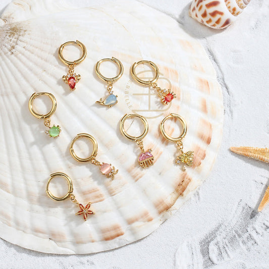 Gold Plated Crystals Earrings,18K Gold Plated drop fruit earrings,Fashion Cute Animal Drop Earrings, Designer Crystal Small Hoop Earrings
