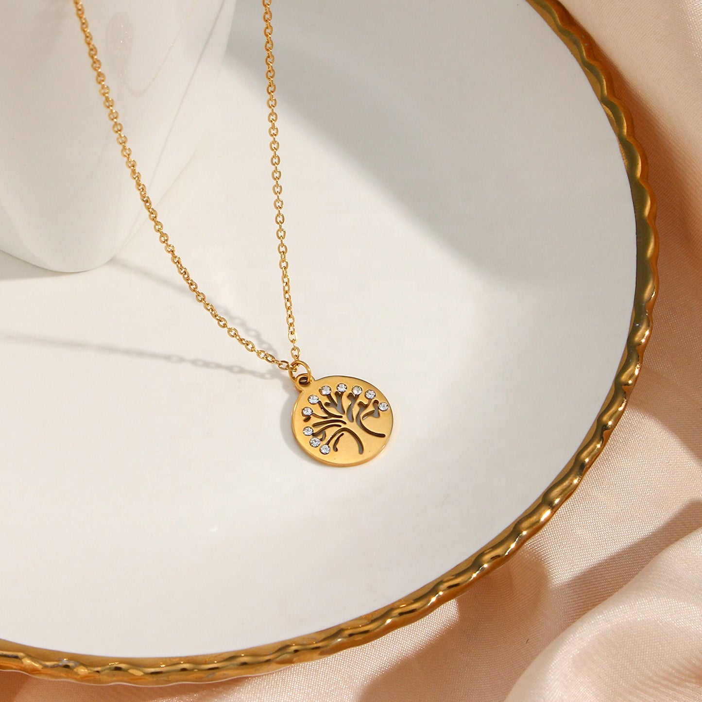 Hollow Out Tree Of Life Coin Pendant Necklace