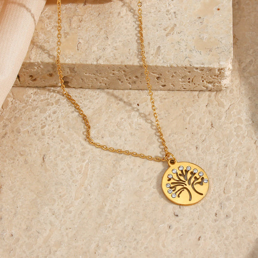 Hollow Out Tree Of Life Coin Pendant Necklace