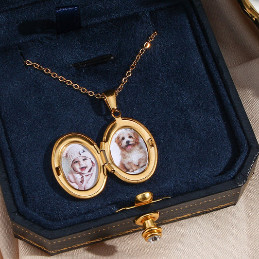 Oval Custom Picture Frame Locket Pendant Necklace Stainless Steel Gold Plated Picture Necklace Pendant Jewelry