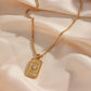 18K Gold Square Zircon Sun Star Tarot Card Pendant Necklace Lovers Engraved