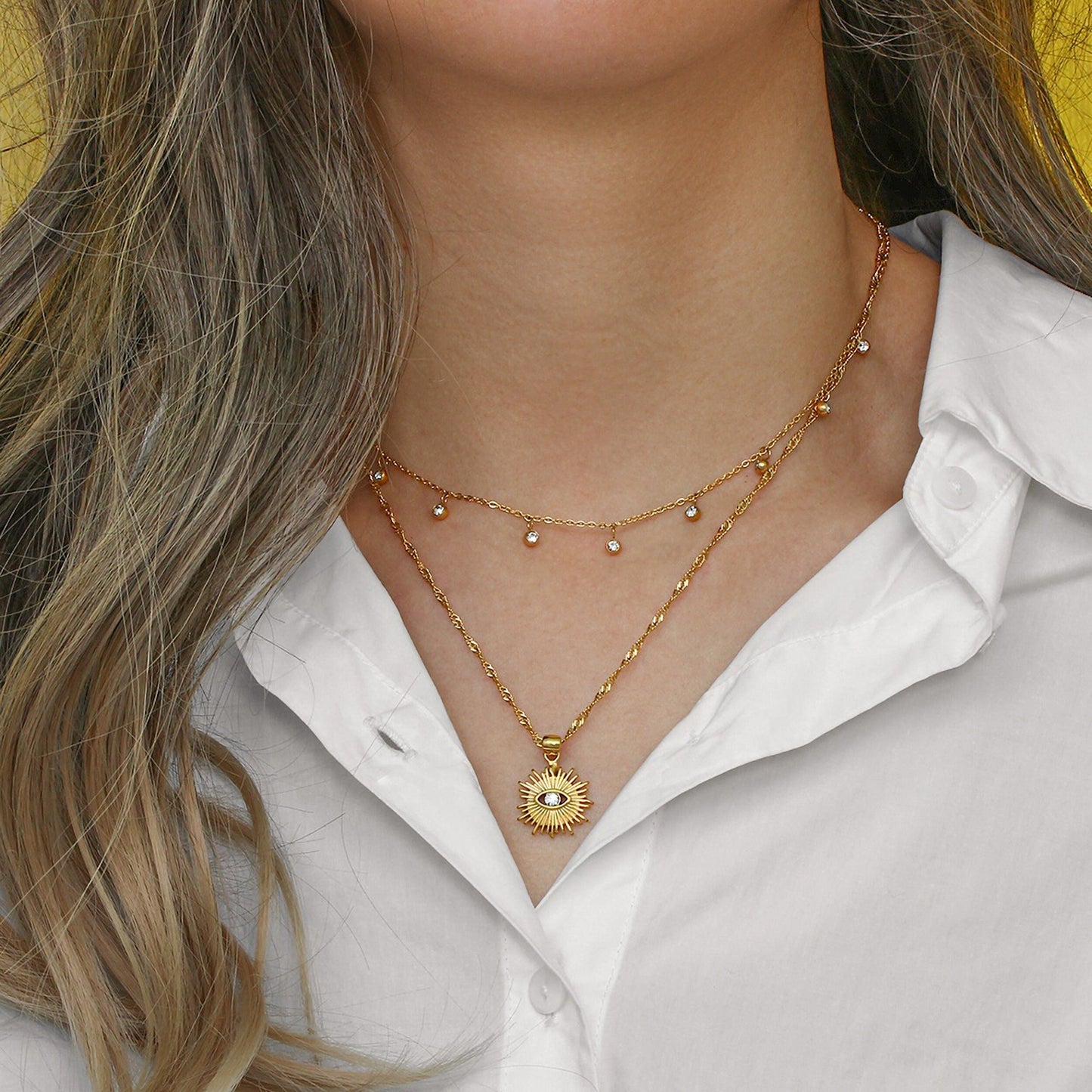 18k Gold Plated Evil Eye Pendant Necklace, Stainless Steel Necklace Set  Necklaces, 2022 Jewelry Zircon Charm