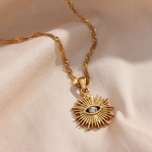18k Gold Plated Evil Eye Pendant Necklace, Stainless Steel Necklace Set  Necklaces, 2022 Jewelry Zircon Charm