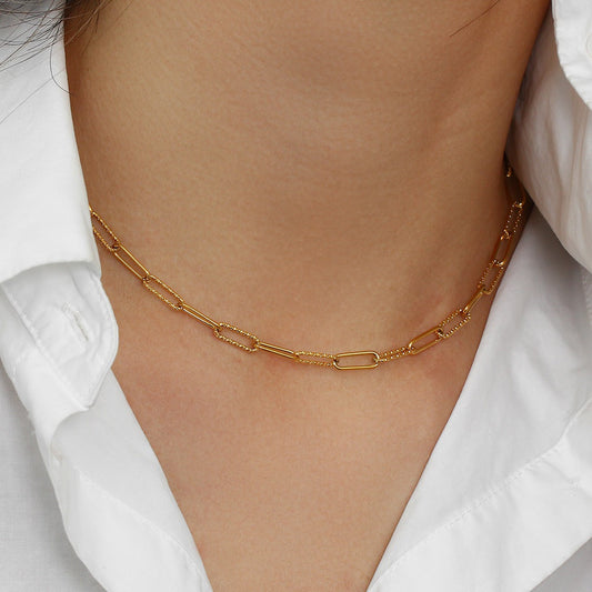 18K Gold Plated Super Thin Twisted Texture Stainless Steel Chain Necklace,  Jewelry Necklace For Women