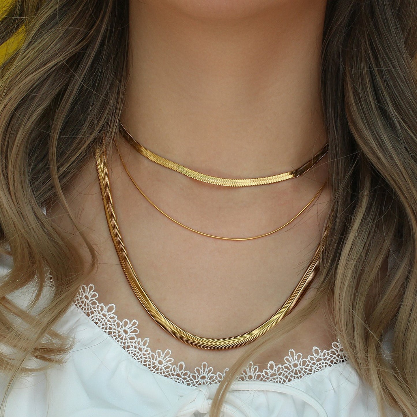 18K Gold Plated Tarnish Free Jewelry Chunky 5mm Blade Chain Necklace Gold Plated Stainless Steel Long Chain Necklace Stacked Necklaces