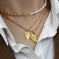 18K Gold Plated Vintage Leaf Texture Heart Pendant Necklace Coin Star Zircon Necklace Gold Plated Jewelry