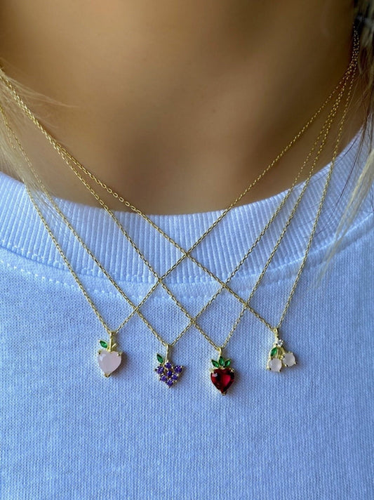 18K Gold Plated Necklace,Crystal Fruit Pendant,Sterling Silver Jewelry,Minimalist Gifts,Gold Plated Necklace