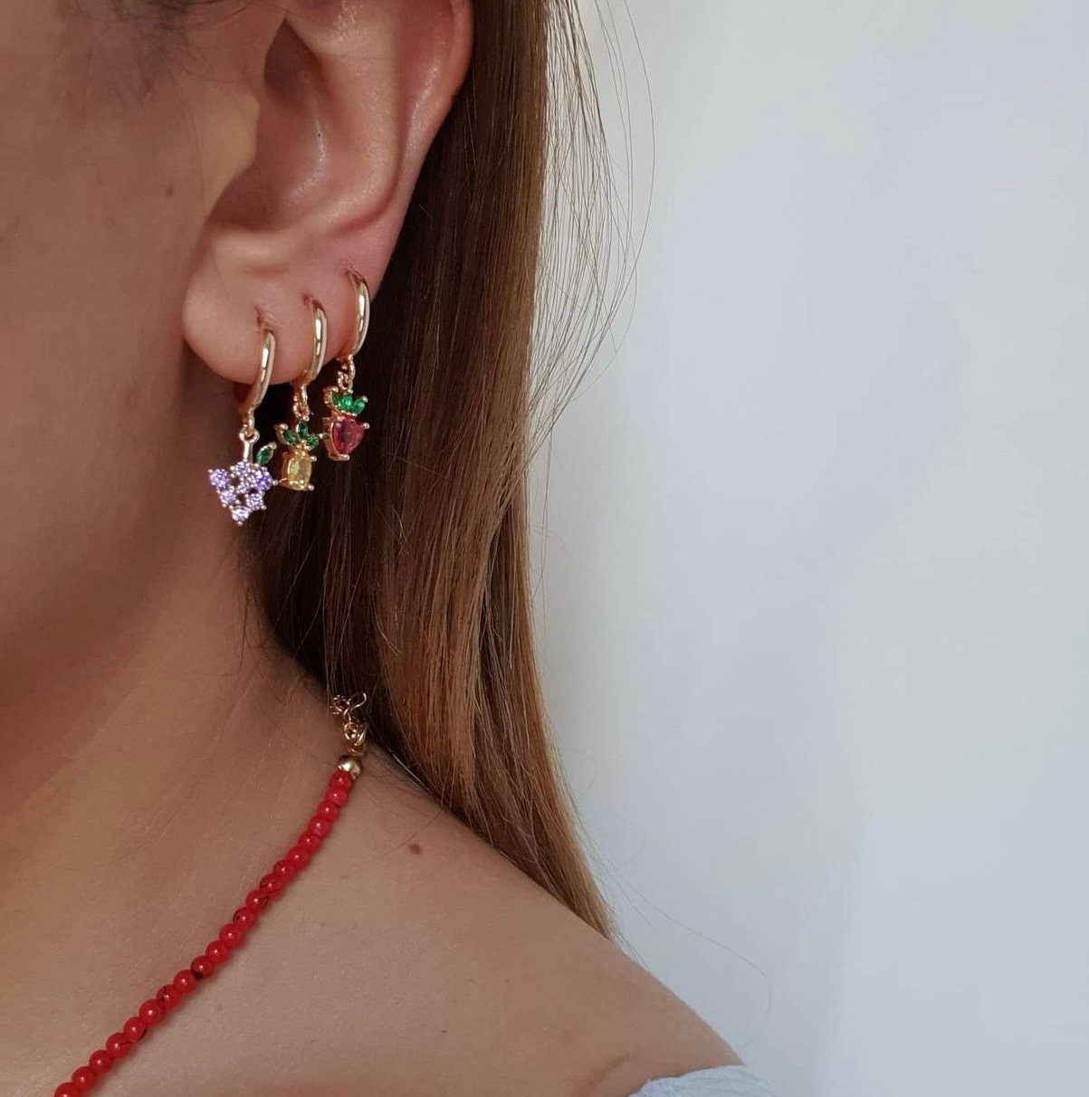 Fruits Hoop Earrings 18K Gold Filled,Fruits Earrings, Minimalist Earrings, Earrings for Girls Hoop earrings,Minimalist Summer Earrings