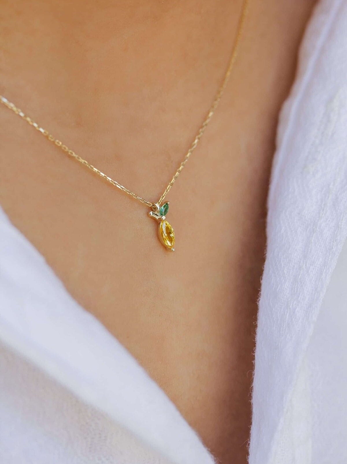 18K Gold Plated Necklace,Crystal Fruit Pendant,Sterling Silver Jewelry,Minimalist Gifts,Gold Plated Necklace
