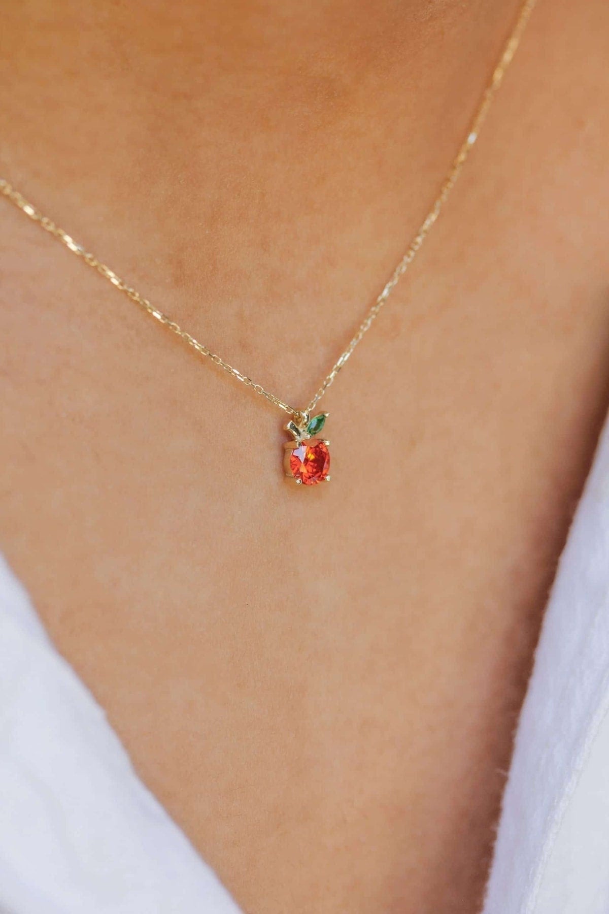 18K Gold Plated Necklace,Crystal Fruit Pendant,Sterling Silver Jewelry,Minimalist Gifts,Gold Plated Necklace
