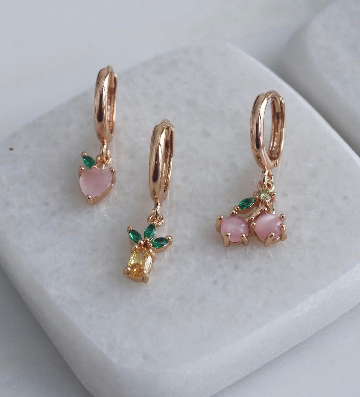 Fruits Hoop Earrings 18K Gold Filled,Fruits Earrings, Minimalist Earrings, Earrings for Girls Hoop earrings,Minimalist Summer Earrings