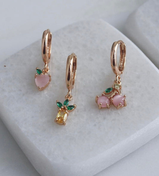 Fruits Hoop Earrings 18K Gold Filled,Fruits Earrings, Minimalist Earrings, Earrings for Girls Hoop earrings,Minimalist Summer Earrings