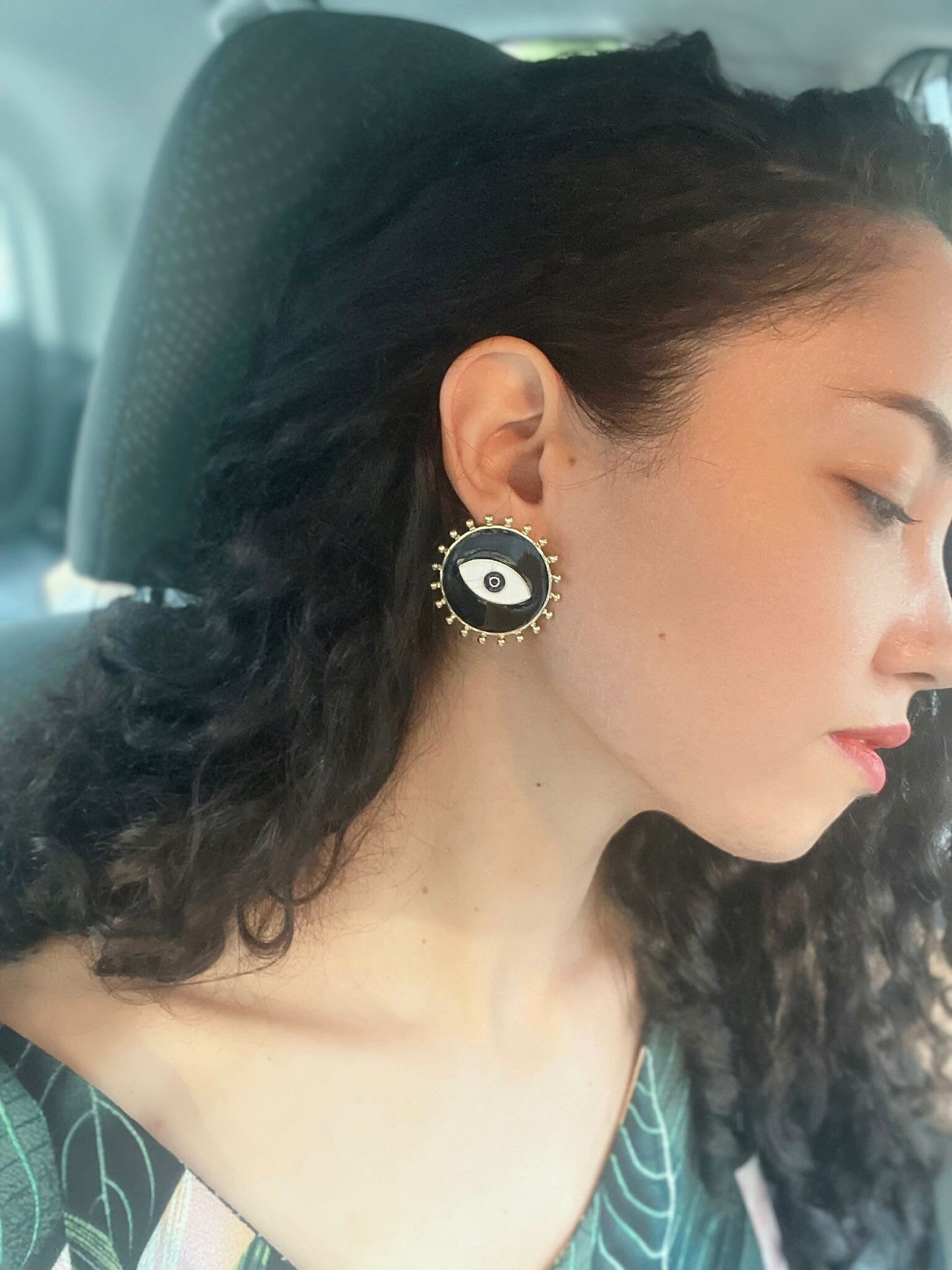 Evil eye statement earrings, custom enamel stud earrings
