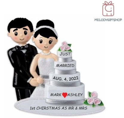 2024 Couple Wedding Personalized Ornament with Cake, 2024 Couple Married with Cake Personalized Ornament, 1st Married Christmas Ornament