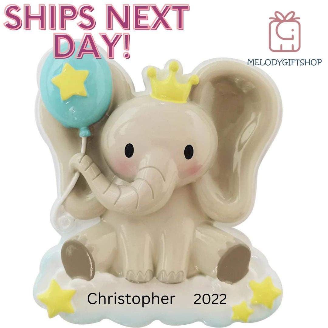 Elephant Baby Boy  Christmas Ornament 2023  - Elephant Personalized Ornament - Personalized Baby Boy First Christmas - Christmas Ornament