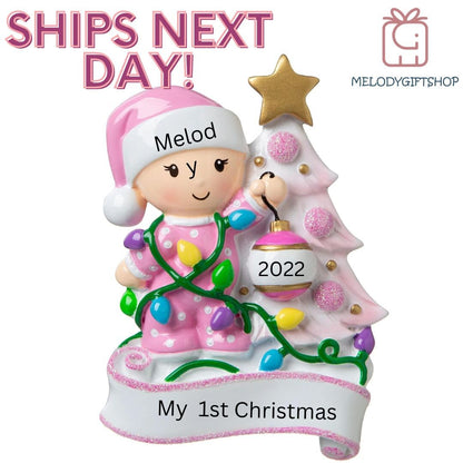 Baby First Christmas Ornament 2024 - Personalized Baby Ornament - 2024 Baby's 1st Christmas Ornament - Newborn Ornament - Pregnancy Gift