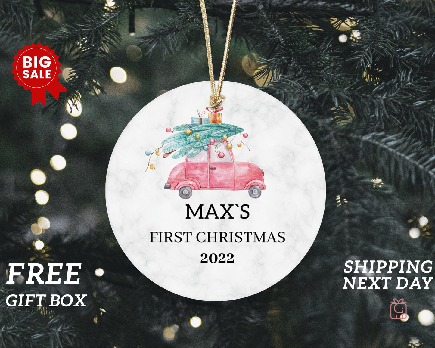 Baby's First Christmas Ornament 2022 - Personalized First Christmas Truck Ornament - Custom Baby Boy Truck Ornament