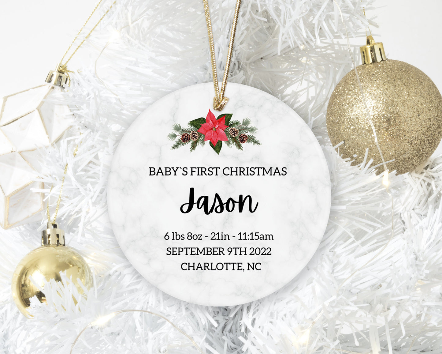 Baby's First Christmas Ornament - Personalized Baby Stats First Christmas Ornament - Custom Baby Ceramic - 2023 Baby First Christmas