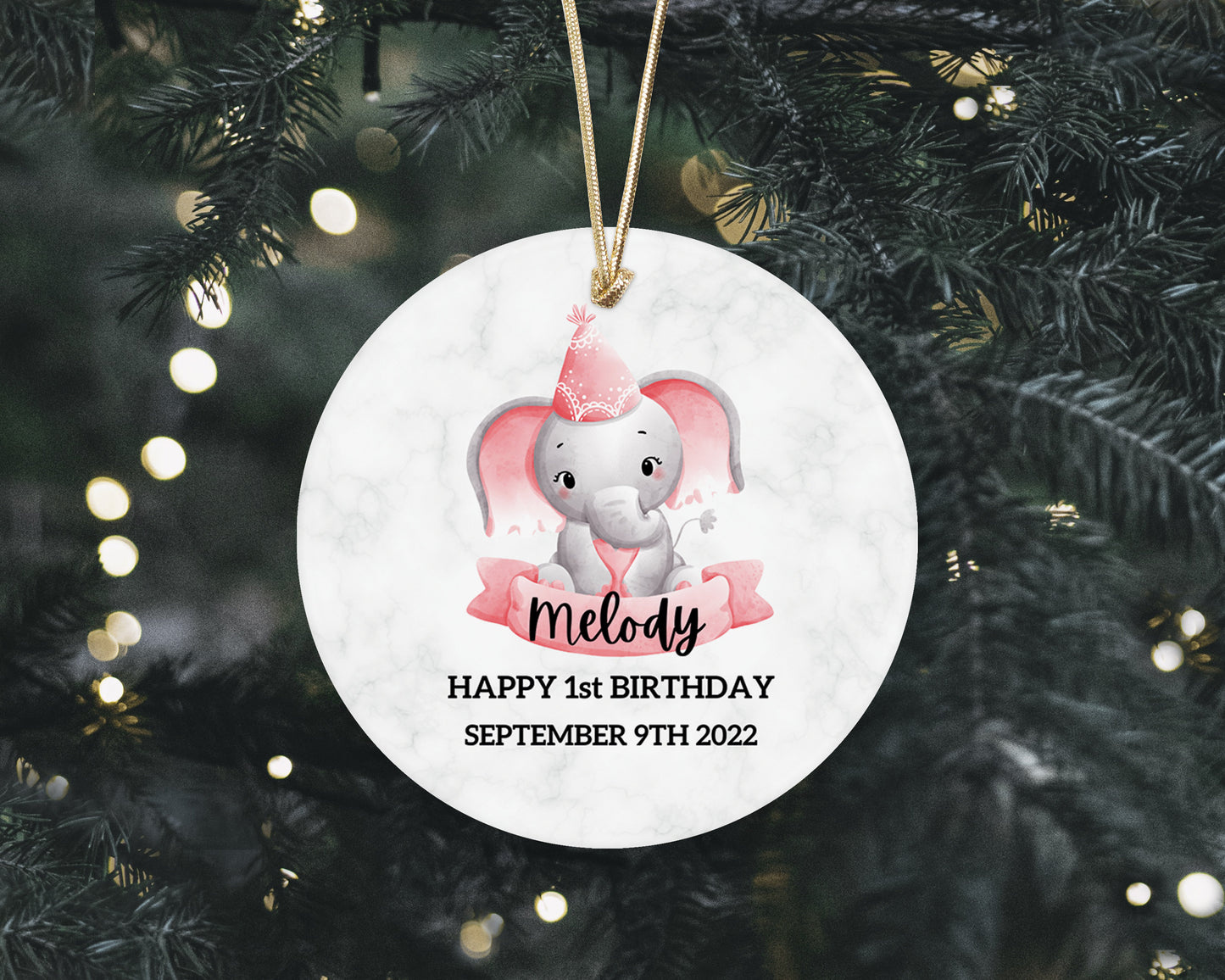 Personalized Baby's Elephant First Christmas Ornament - Baby Girl First Christmas Ornament - Custom Baby Ceramic Christmas Ornament 2023