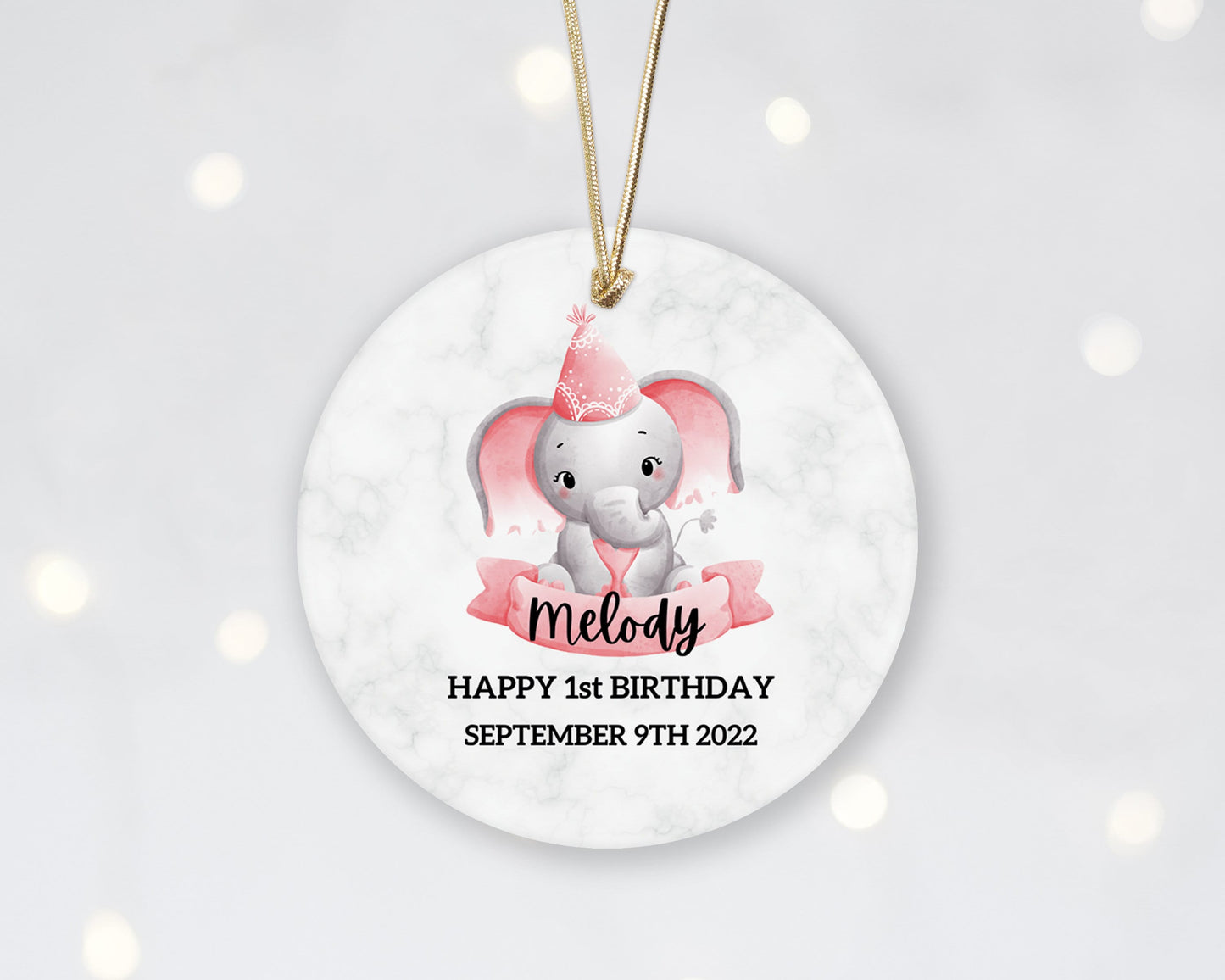 Personalized Baby's Elephant First Christmas Ornament - Baby Girl First Christmas Ornament - Custom Baby Ceramic Christmas Ornament 2023