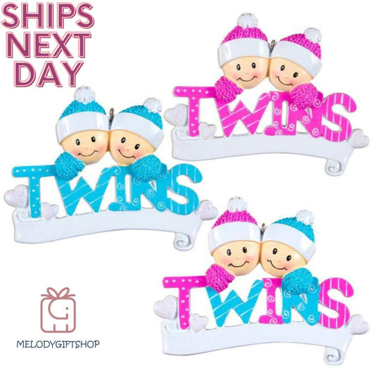Baby Twins First Christmas Ornament,Ornaments for new babies first Christmas, Boy and Girl Twins,Personalized Ornament,