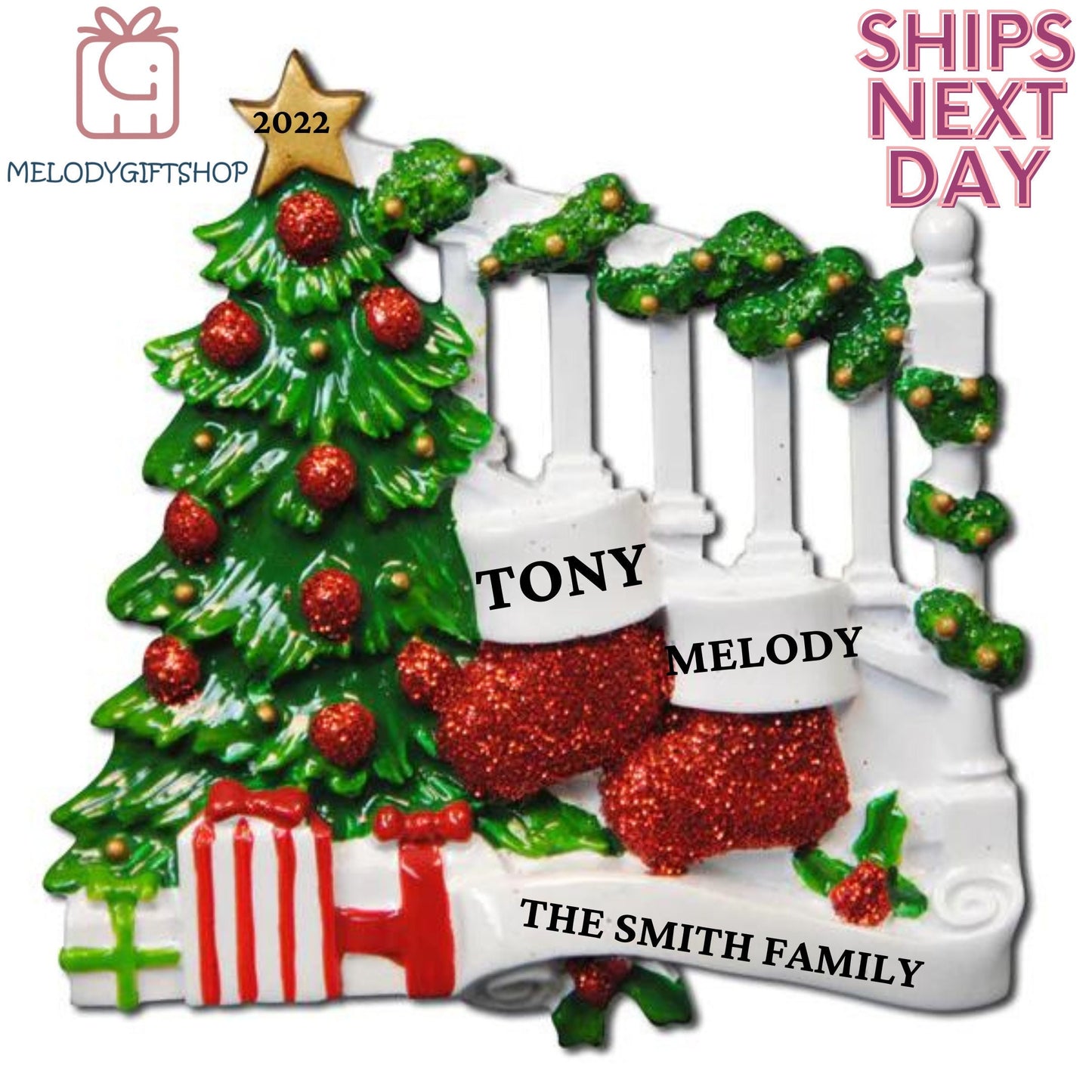 Stocking Family Christmas Ornament 2022 - Personalized Christmas Ornament- Personalized Gift 2022 Ornament Family Stocking