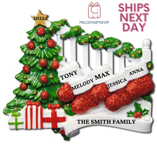 Stocking Family for 5 Christmas Ornament 2023 - Personalized Christmas Ornament- Personalized Gift 2023 Ornament Family Stocking Christmas