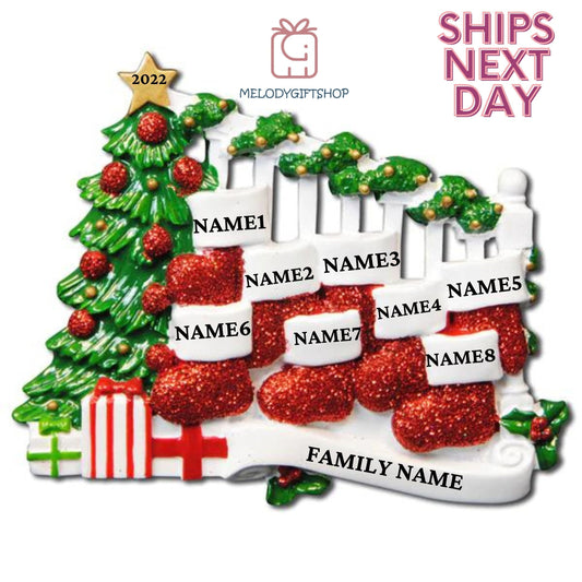 Stocking Family for 8 Christmas Ornament 2023 - Personalized Christmas Ornament- Personalized Gift 2023 Ornament Family Stocking Christmas