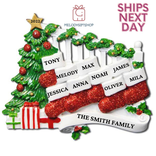 Stocking Family for 9 Christmas Ornament 2023 - Personalized Christmas Ornament- Personalized Gift 2023 Ornament Family Stocking Christmas