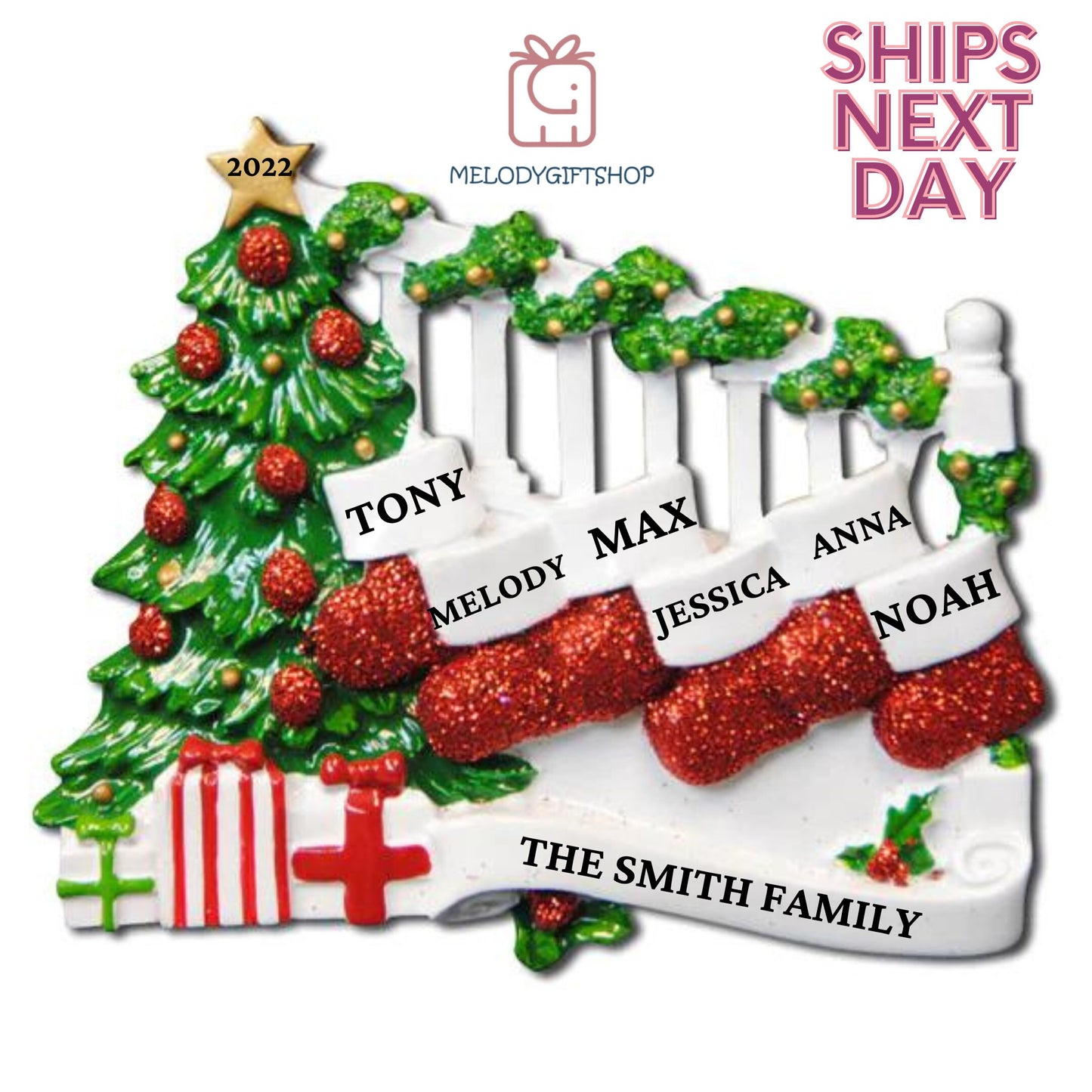 Personalized Stocking Family Ornament Ornament for Christmas Family of 2 3 4 5 6 7 8 9 - Family of 9 Ornaments- Cat and Dog Ornament 2023
