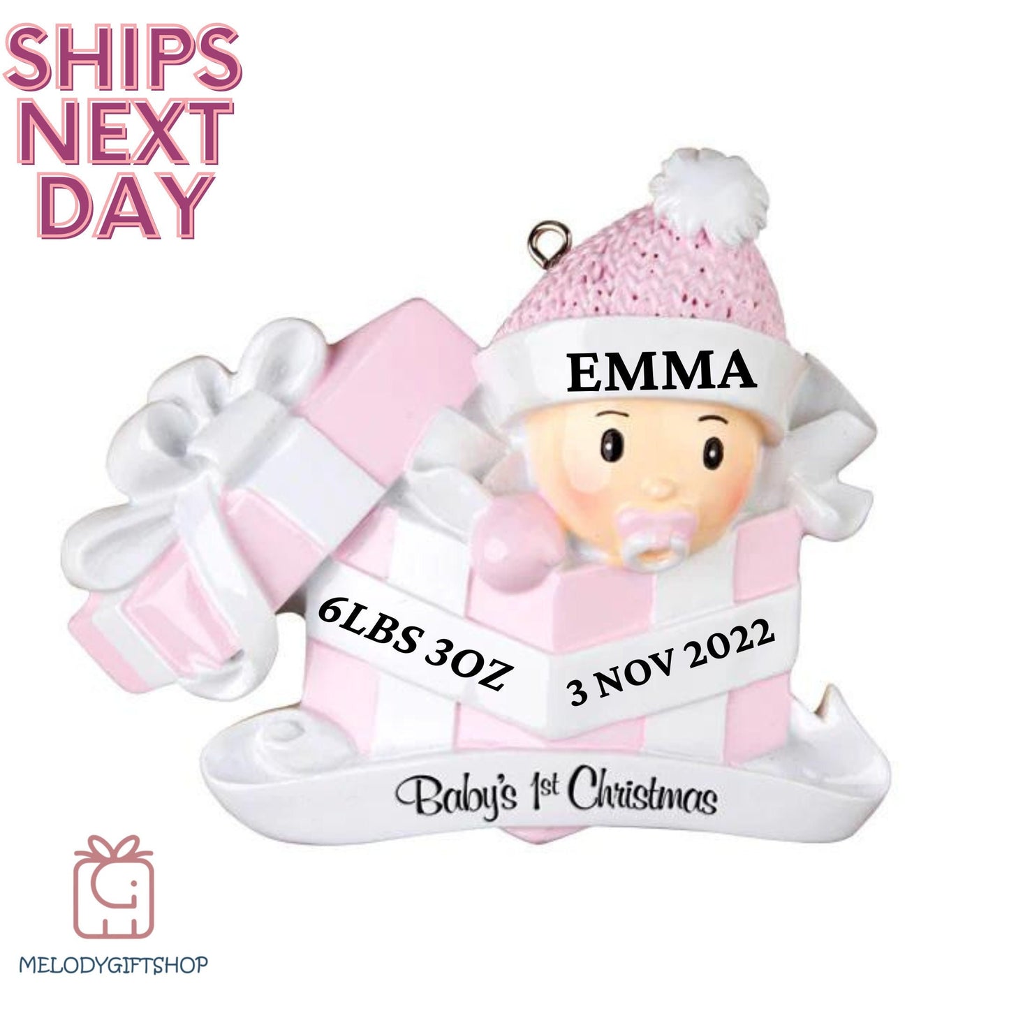 Personalized Baby Girl First Christmas Ornament 2023, Baby Girl Ornament 2023, Personalized Baby's 1st Christmas Ornament, Newborn /New Baby