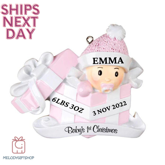 Personalized Baby Girl First Christmas Ornament 2023, Baby Girl Ornament 2023, Personalized Baby's 1st Christmas Ornament, Newborn /New Baby
