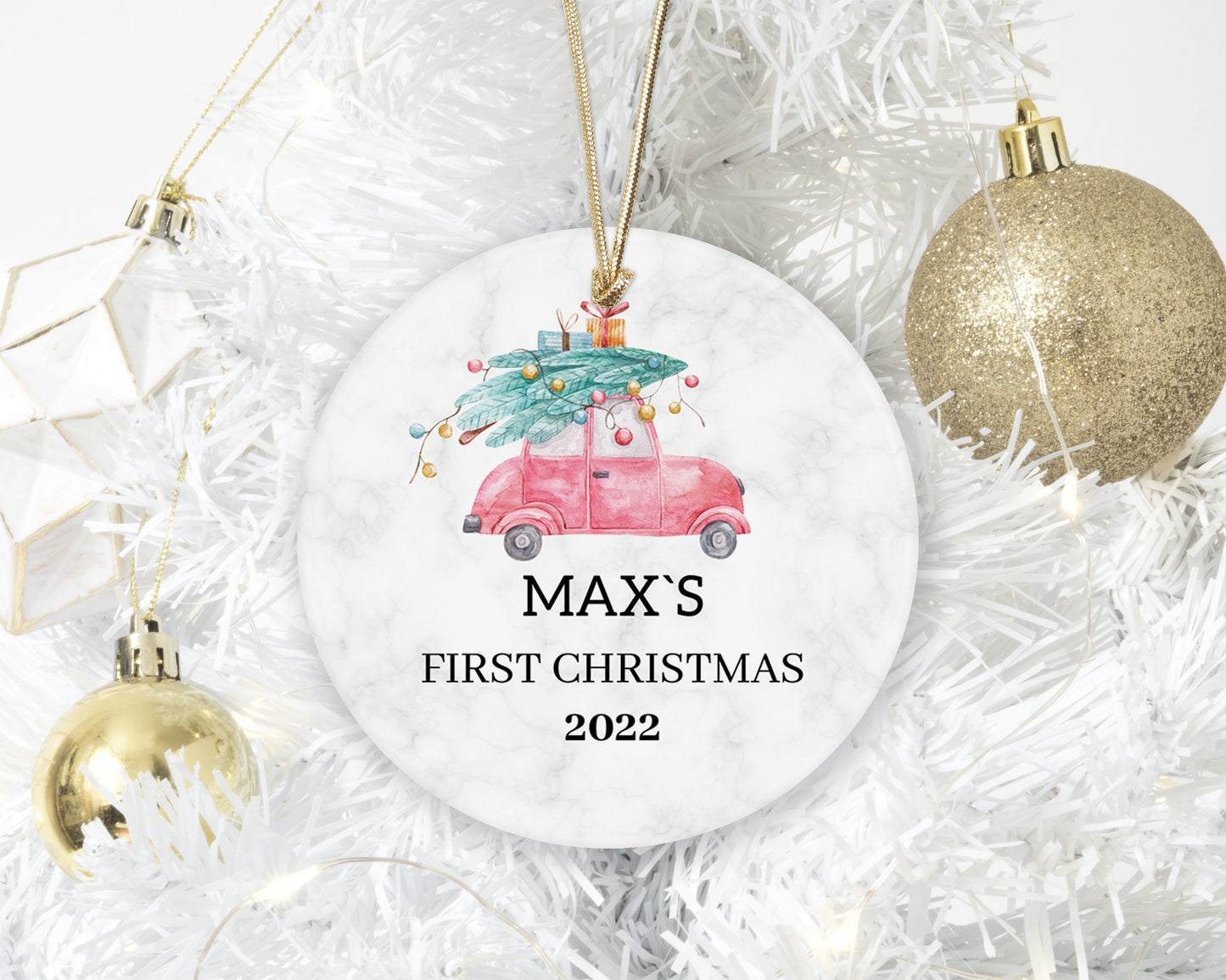 Baby's First Christmas Ornament 2022 - Personalized First Christmas Truck Ornament - Custom Baby Boy Truck Ornament