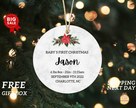 Baby's First Christmas Ornament - Personalized Baby Stats First Christmas Ornament - Custom Baby Ceramic - 2023 Baby First Christmas