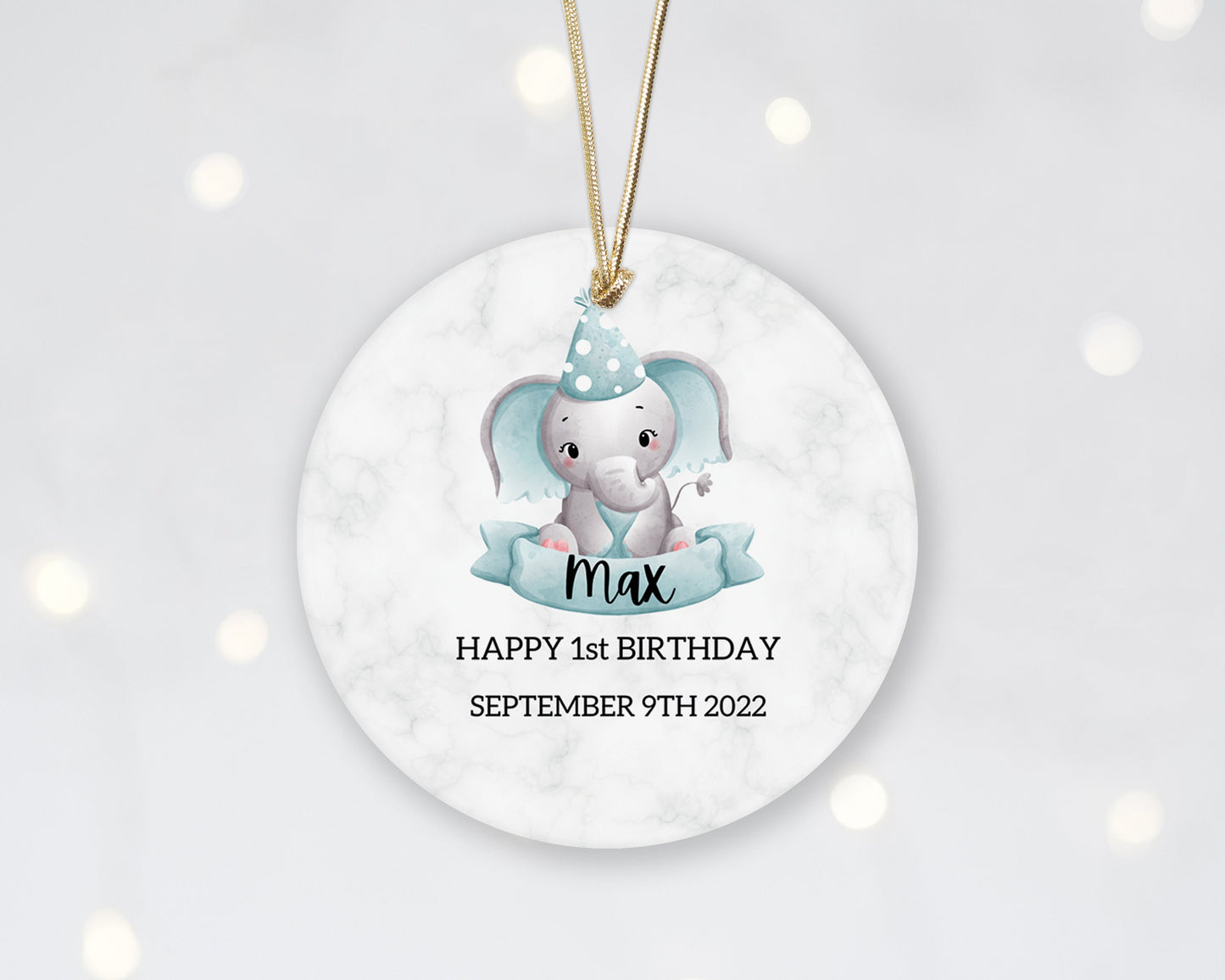 Baby's First Elephant Personalized Christmas Ornament - Baby boy Stats Elephant First Christmas Ornament - Custom Baby Ceramic Ornament