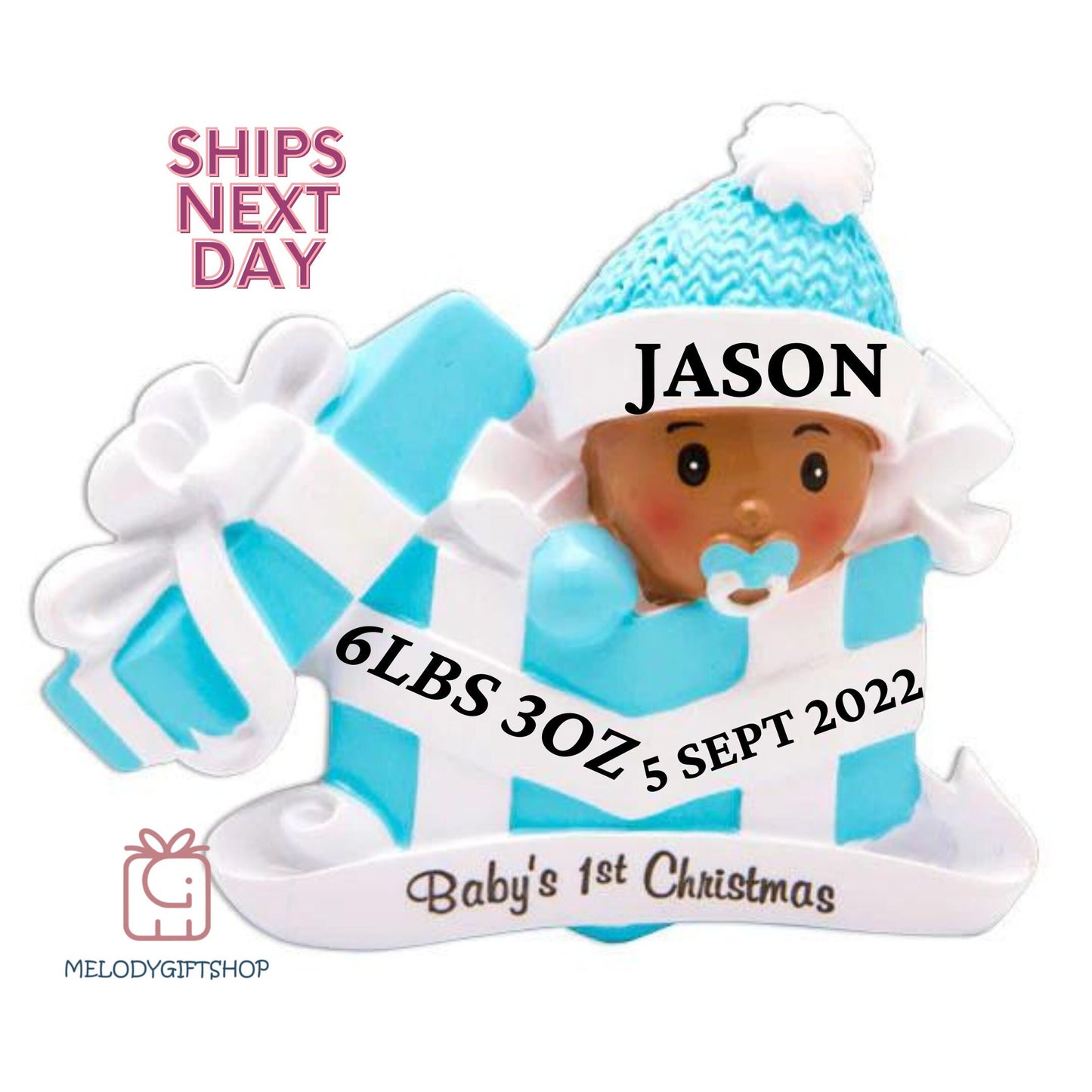 2024 Baby Boy Ornament, New born Baby Personalize Christmas Ornament, African American Baby Boy, Newly Born Babies Ornament, Baby Ornament