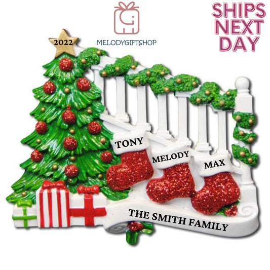 Stocking Family for 3 Christmas Ornament 2023 - Personalized Christmas Ornament Personalized Gift 2023 Ornament Family Stocking