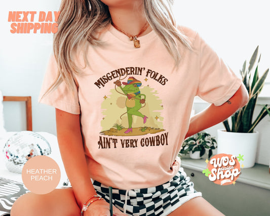 Misgenderin Folks Gay Right Shirt, Rainbow Colors Frog Pride Shirt, Gay Cowboy Shirt, Funny Pride Shirt, LGBTQ+Gifts