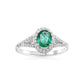 1 CT Green Emerald and Pave Band Diamond Ring